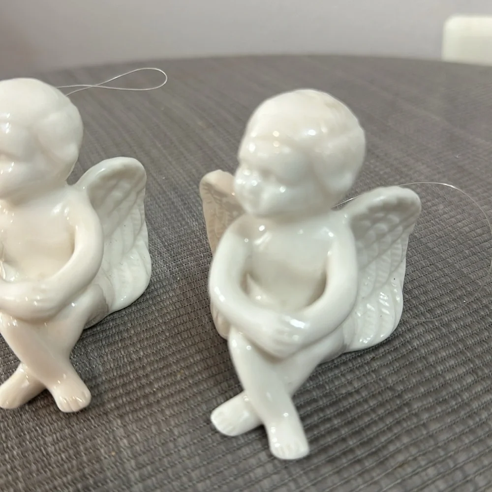 Set of 2 White Ceramic Angels -Vintage Decor